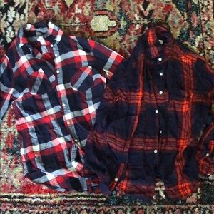 2 blue and red flannels